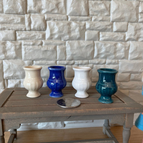 1:12 Scale Miniature Ceramic Urn Vases, Set of 4, 1-5/16 inch tall, DIY Dollhouse Supply (white, cream, blue and green)