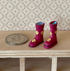 1:12 Scale Miniature Rubber Rain Boots, Pair, 15/16 inch tall, DIY Dollhouse Supply (pink with flowers)