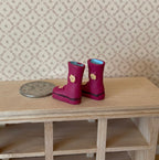 1:12 Scale Miniature Rubber Rain Boots, Pair, 15/16 inch tall, DIY Dollhouse Supply (pink with flowers)