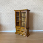 1:12 Scale Miniature Wood Dish Cabinet with Glass Doors and Drawers, 6 inch tall, DIY Dollhouse Supply (walnut)