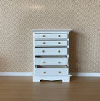 Commode haute miniature en bois, échelle 1:12, 5 tiroirs, hauteur 11,1 cm (4-3/8 pouces), accessoire pour maison de poupée DIY (blanc)