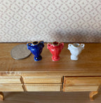 1:12 Scale Miniature Ceramic Amphora Posy Vases, Set of 3, 7/8 inch tall, DIY Dollhouse Supply (blue, red and white)
