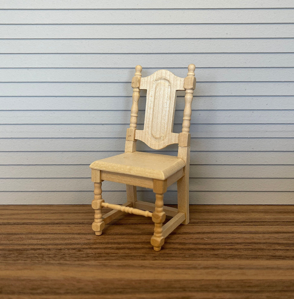 1:12 Scale Miniature Unpainted Wood Dining Chair, Shaped Back Splat, 3-15/16 inch tall, DIY Dollhouse Supply