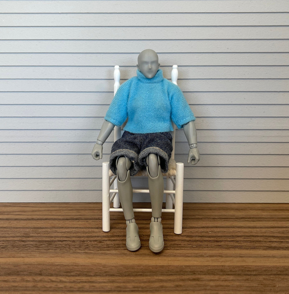 1:12 Scale Miniature Ladder Back Dining Chair with Woven Seat, 4-3/16 inch tall, DIY Dollhouse Supply (white)