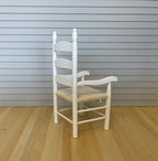 1:12 Scale Miniature Wood Ladder Back Armchair with Woven Seat, 4-3/16 inch tall, DIY Dollhouse Supply (white)