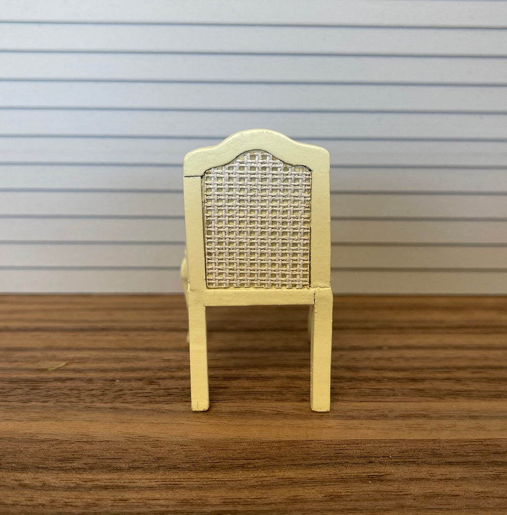 1:12 Scale Miniature Wood French Style Vanity Chair with Cane Look Back, 2-11/16 inch tall, DIY Dollhouse Supply (cream)