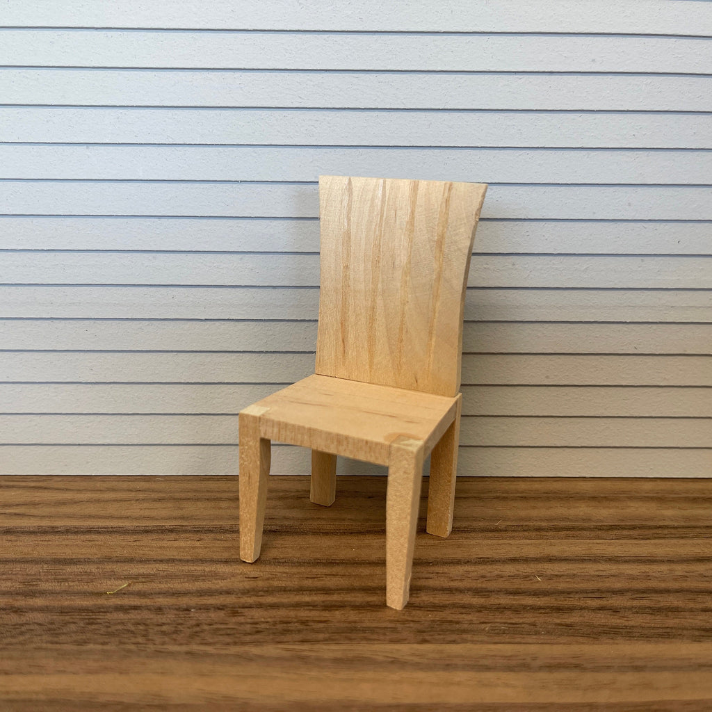 1:12 Scale Miniature Unpainted Wood Slat Back Dining Chair with Seat Pad, 3-9/16 inch tall, DIY Dollhouse Supply