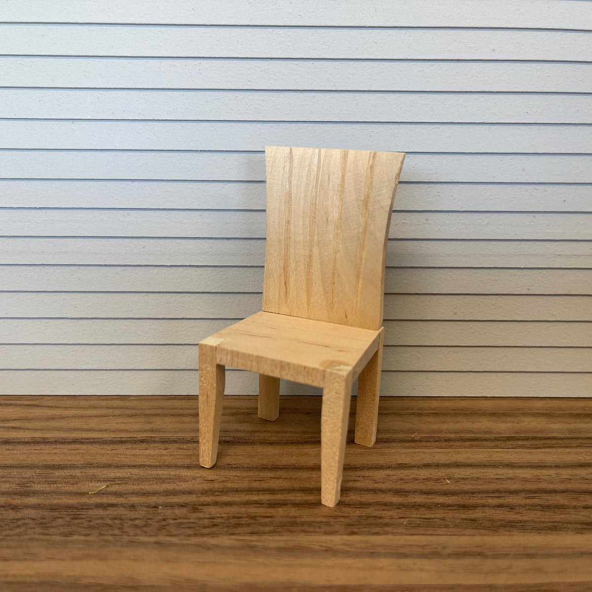 1:12 Scale Miniature Unpainted Wood Slat Back Dining Chair with Seat Pad, 3-9/16 inch tall, DIY Dollhouse Supply
