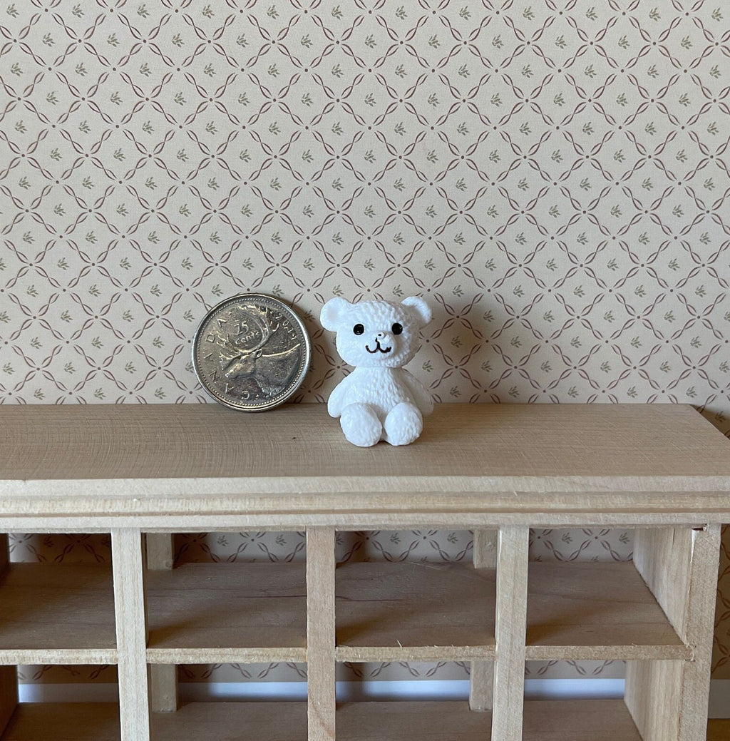1:12 Scale Miniature Sitting Bear Figurine, 1 inch tall, DIY Dollhouse Supply (white)