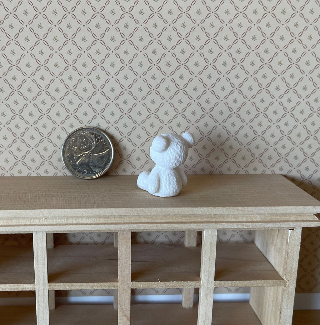 1:12 Scale Miniature Sitting Bear Figurine, 1 inch tall, DIY Dollhouse Supply (white)
