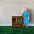 1:12 Scale Miniature Wood Short Display Cabinet with Glass Doors and Drawer, 3-1/8 inch tall, DIY Dollhouse Supply (walnut)