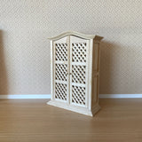 1:12 Unpainted Miniature Storage Cabinet with Crosshatch Doors, Dollhouse Wood Display Cabinet with 4 Shelves I028