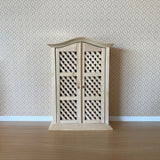 1:12 Unpainted Miniature Storage Cabinet with Crosshatch Doors, Dollhouse Wood Display Cabinet with 4 Shelves I028