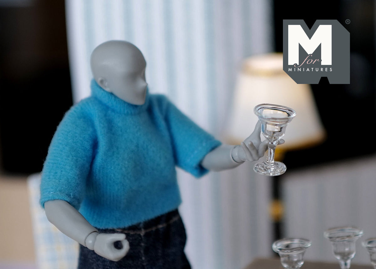1:12 Scale Miniature Clear Wine Glasses, Set of 4, 13/16 inch tall, DIY Dollhouse Supply