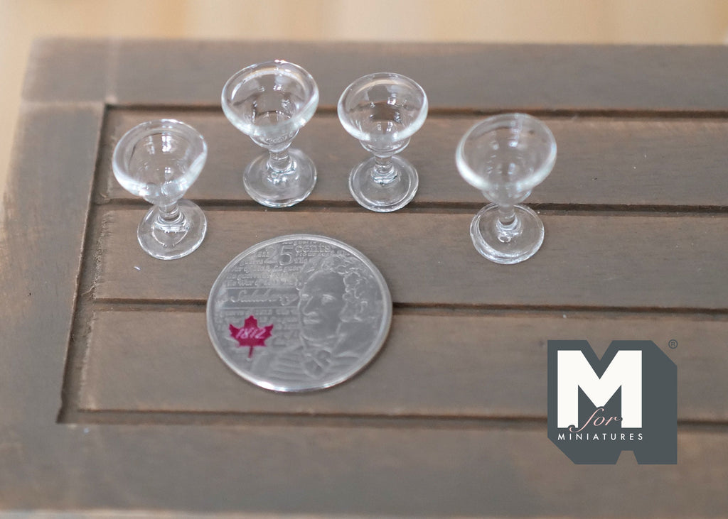 1:12 Scale Miniature Clear Wine Glasses, Set of 4, 13/16 inch tall, DIY Dollhouse Supply