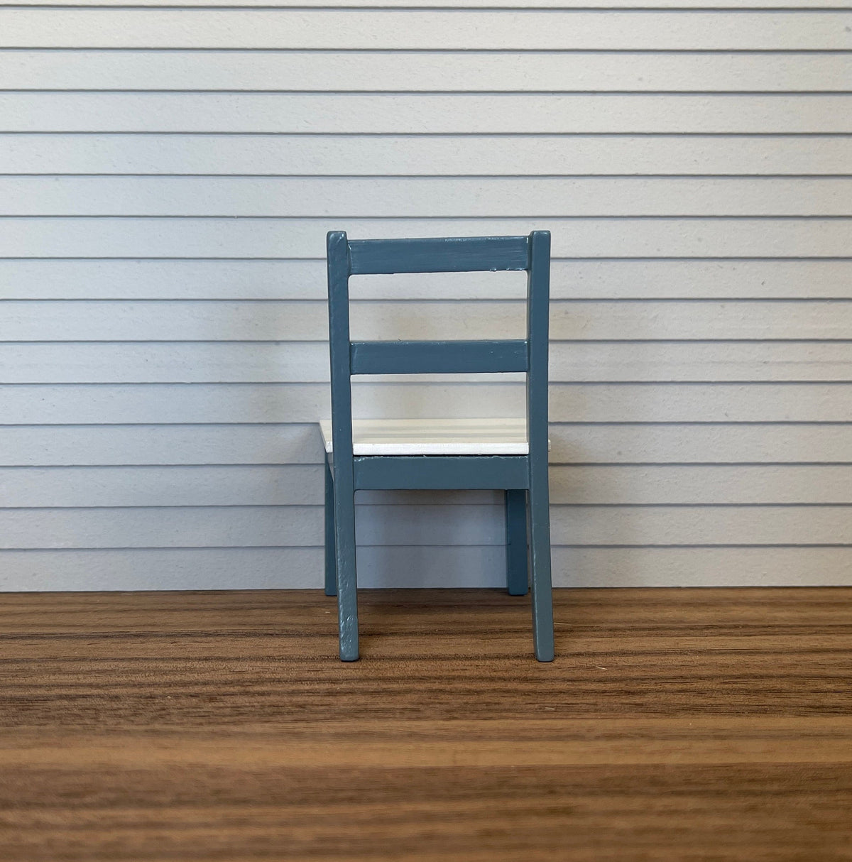 1:12 Scale Miniature Wood Ladder Back Dining Chair, 3-1/8 inch tall, DIY Dollhouse Supply (blue gray and cream)