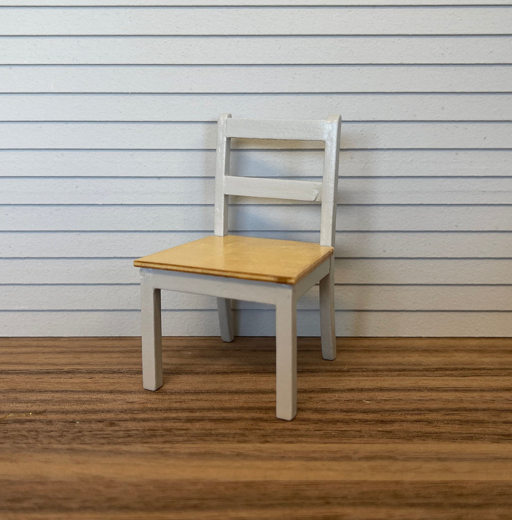 1:12 Scale Miniature Wood Ladder Back Dining Chair, Wood Seat, 3-1/8 inch tall, DIY Dollhouse Supply (white)