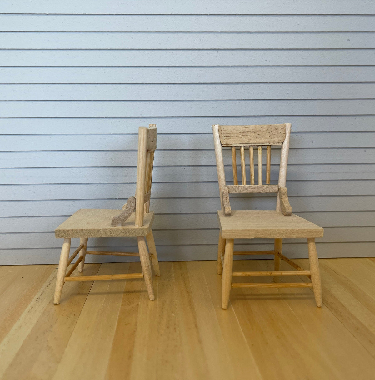1:12 Scale Miniature Unpainted Wood Kitchen Chairs, Spindle Back, Set of 2, 3-1/4 inch tall, DIY Dollhouse Supply