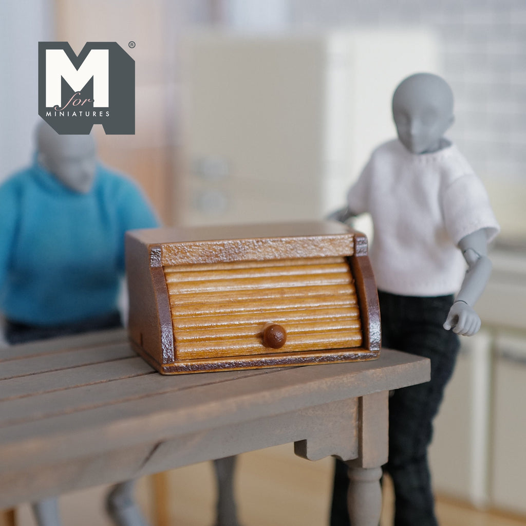 1:12 Scale Miniature Wood Bread Bin with Roll Top Lid, 1-15/16 inch wide, DIY Dollhouse Supply
