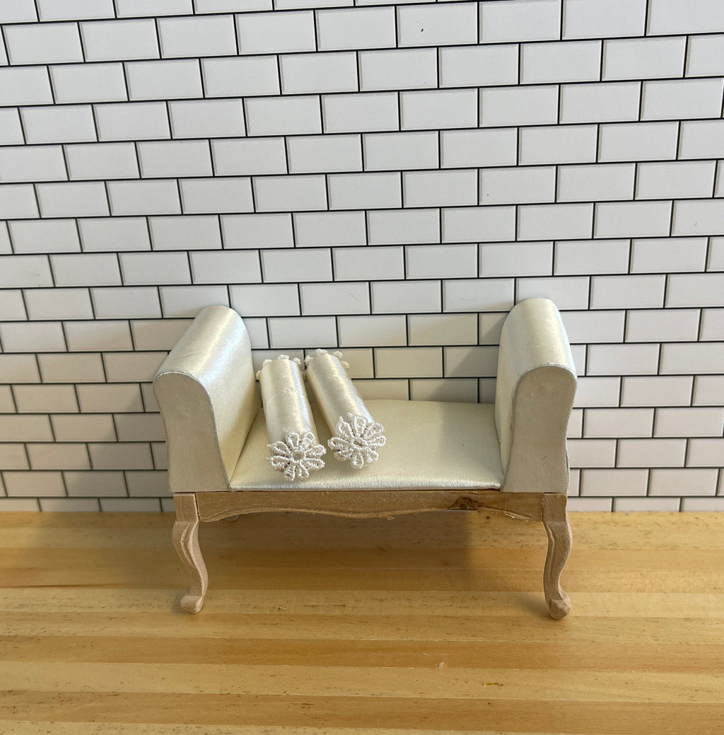 1:12 Scale Miniature Window Chaise Bench with 2 Roll Pillows, 2-9/16 inch tall, DIY Dollhouse Supply (cream)