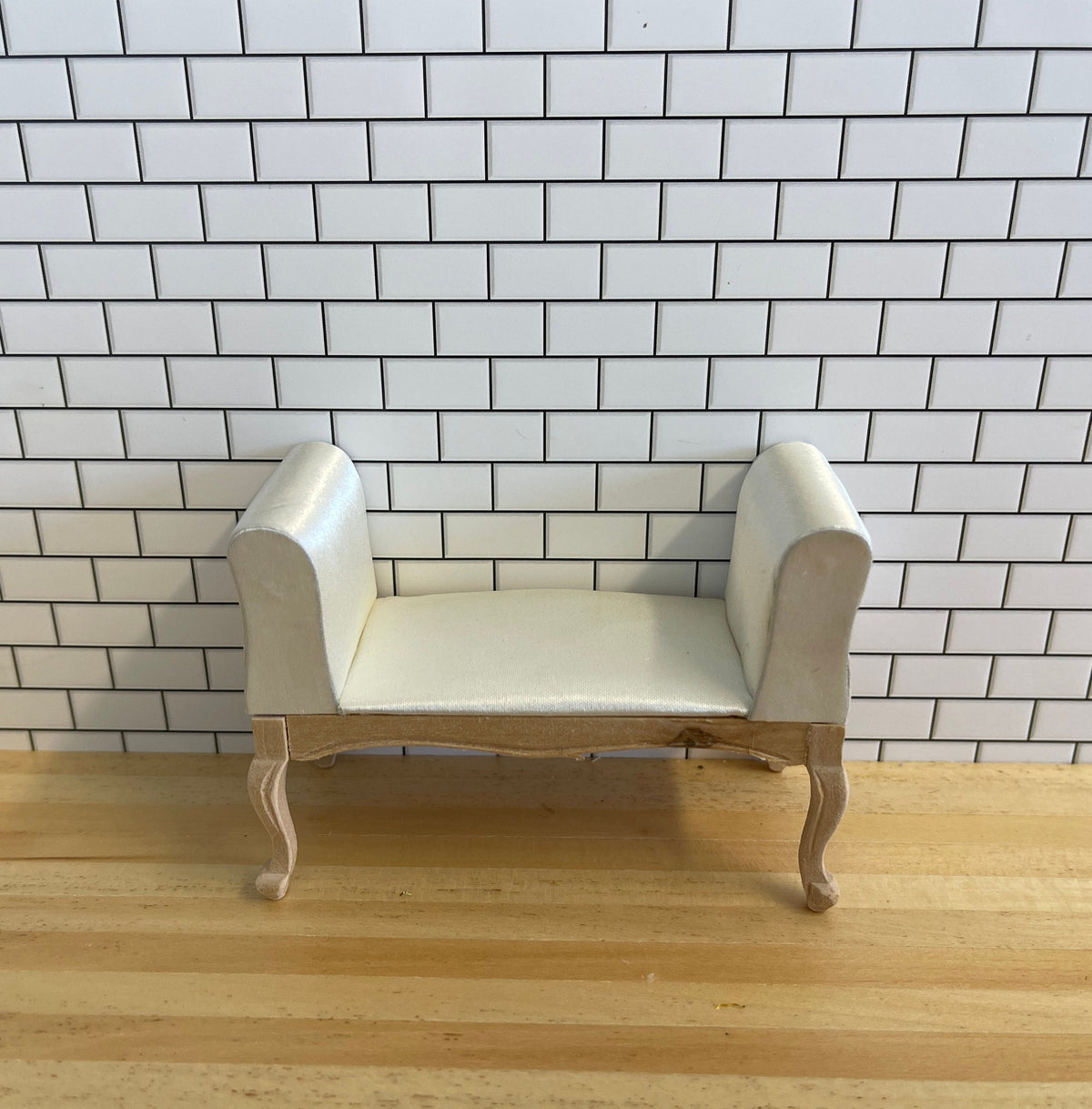1:12 Scale Miniature Window Chaise Bench with 2 Roll Pillows, 2-9/16 inch tall, DIY Dollhouse Supply (cream)