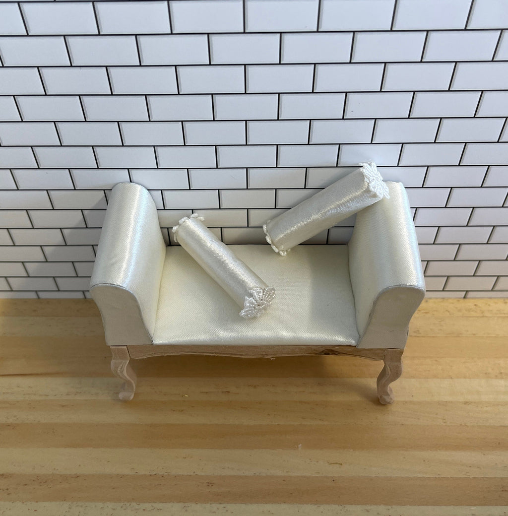 1:12 Scale Miniature Window Chaise Bench with 2 Roll Pillows, 2-9/16 inch tall, DIY Dollhouse Supply (cream)