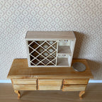 1:12 Scale Miniature Unpainted Wood Wine Rack, Diagonal Lattice, Side Shelves, 3 inch wide, DIY Dollhouse Supply