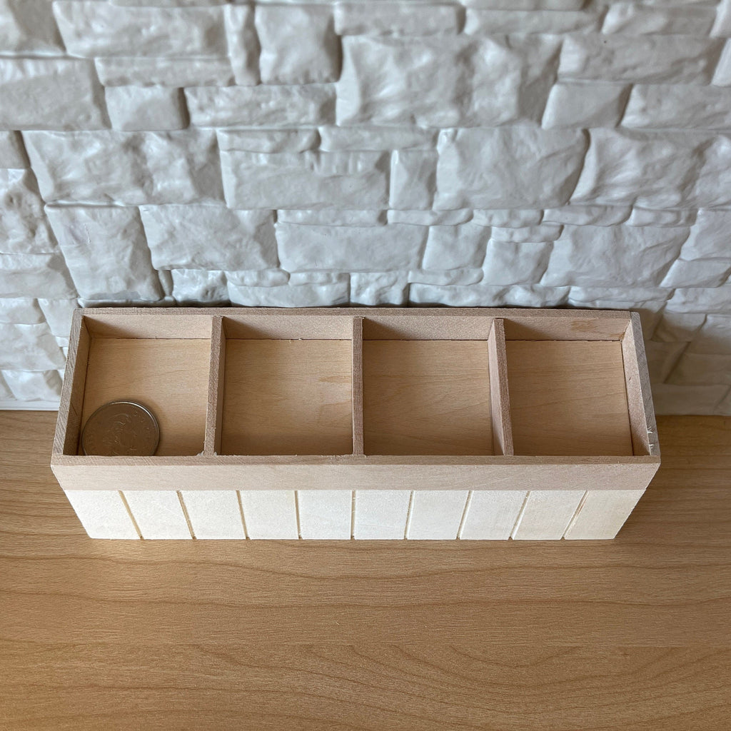 1:12 Scale Miniature Unpainted Wood Produce Display Shelf, 4 Sections, 7-1/16 inch wide, DIY Dollhouse Supply