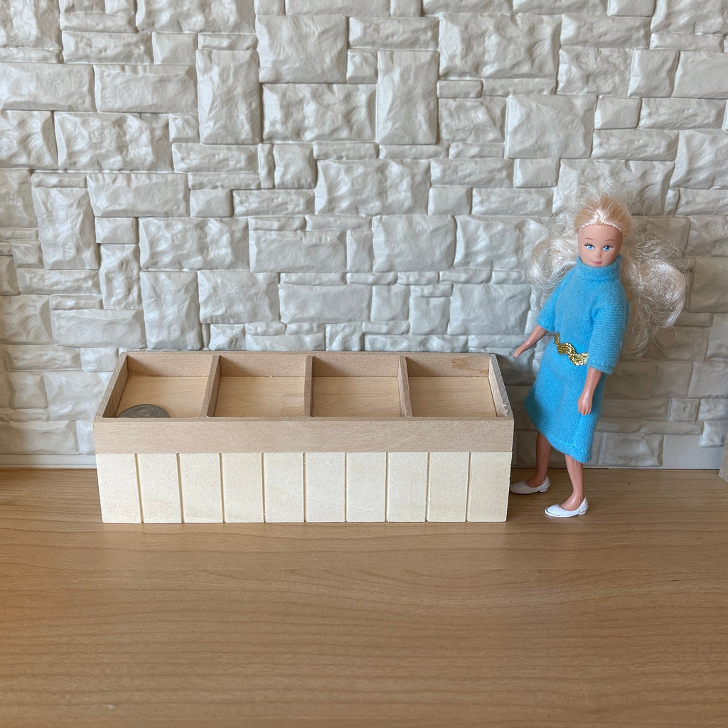 1:12 Scale Miniature Unpainted Wood Produce Display Shelf, 4 Sections, 7-1/16 inch wide, DIY Dollhouse Supply