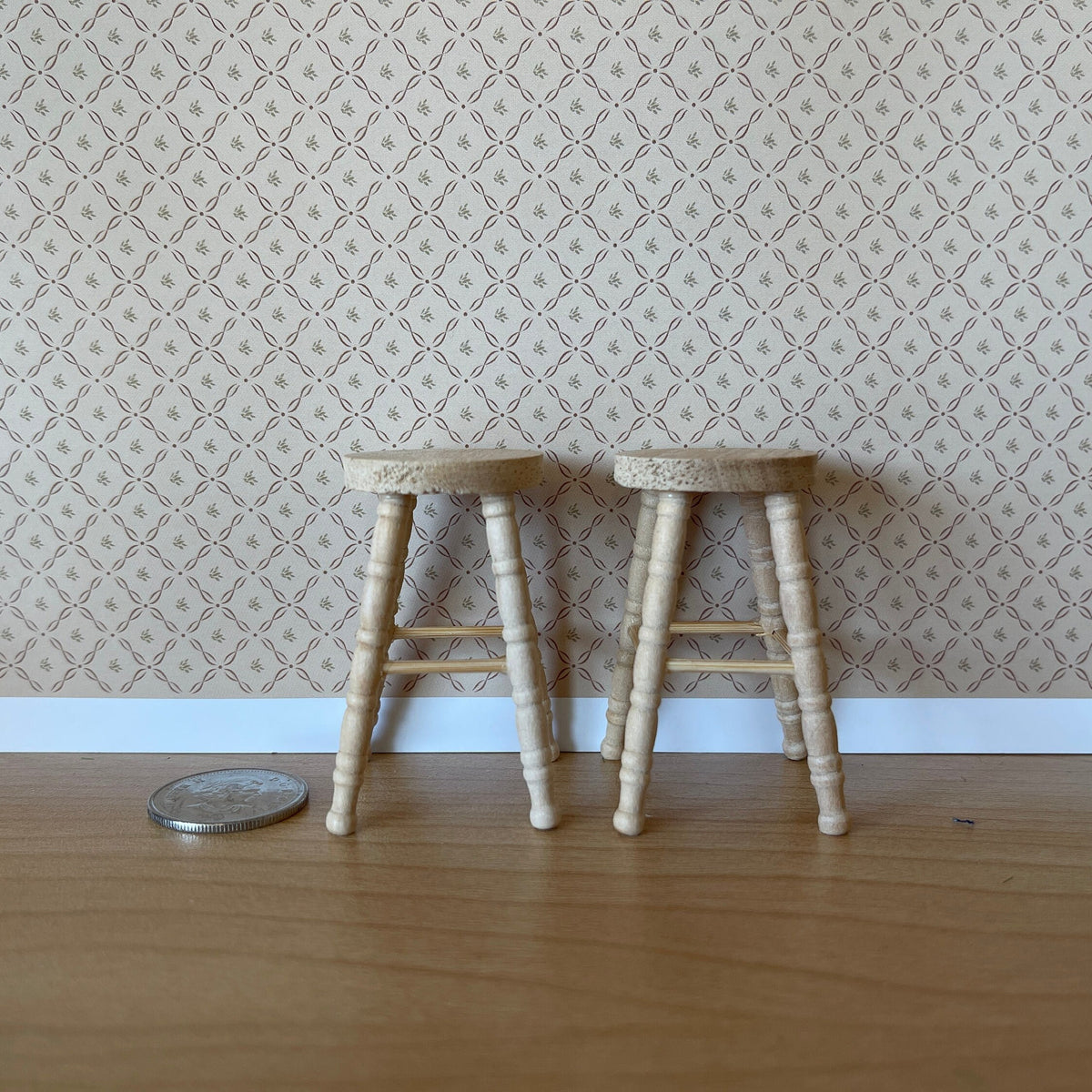 1:12 Scale Miniature Unpainted Wood Round Stools, Set of 2, 2-1/16 inch tall, DIY Dollhouse Supply