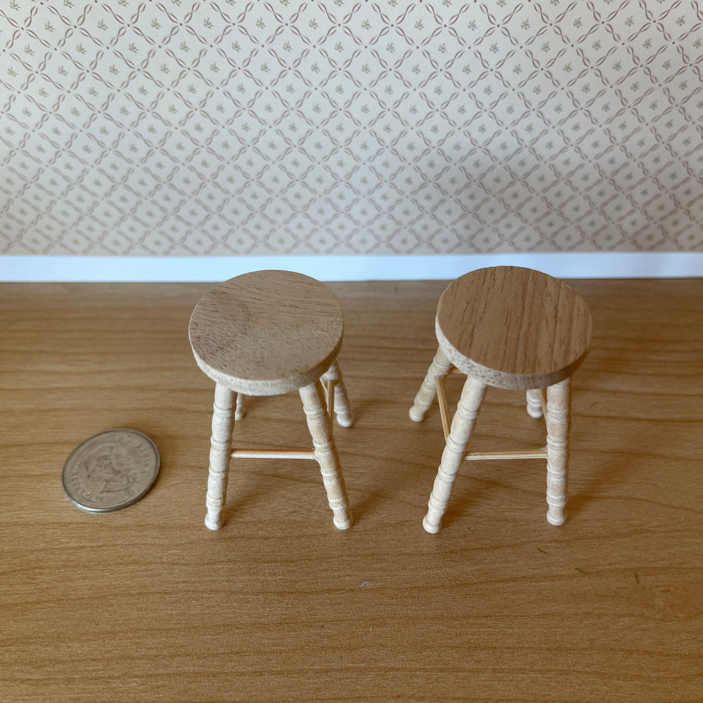 1:12 Scale Miniature Unpainted Wood Round Stools, Set of 2, 2-1/16 inch tall, DIY Dollhouse Supply
