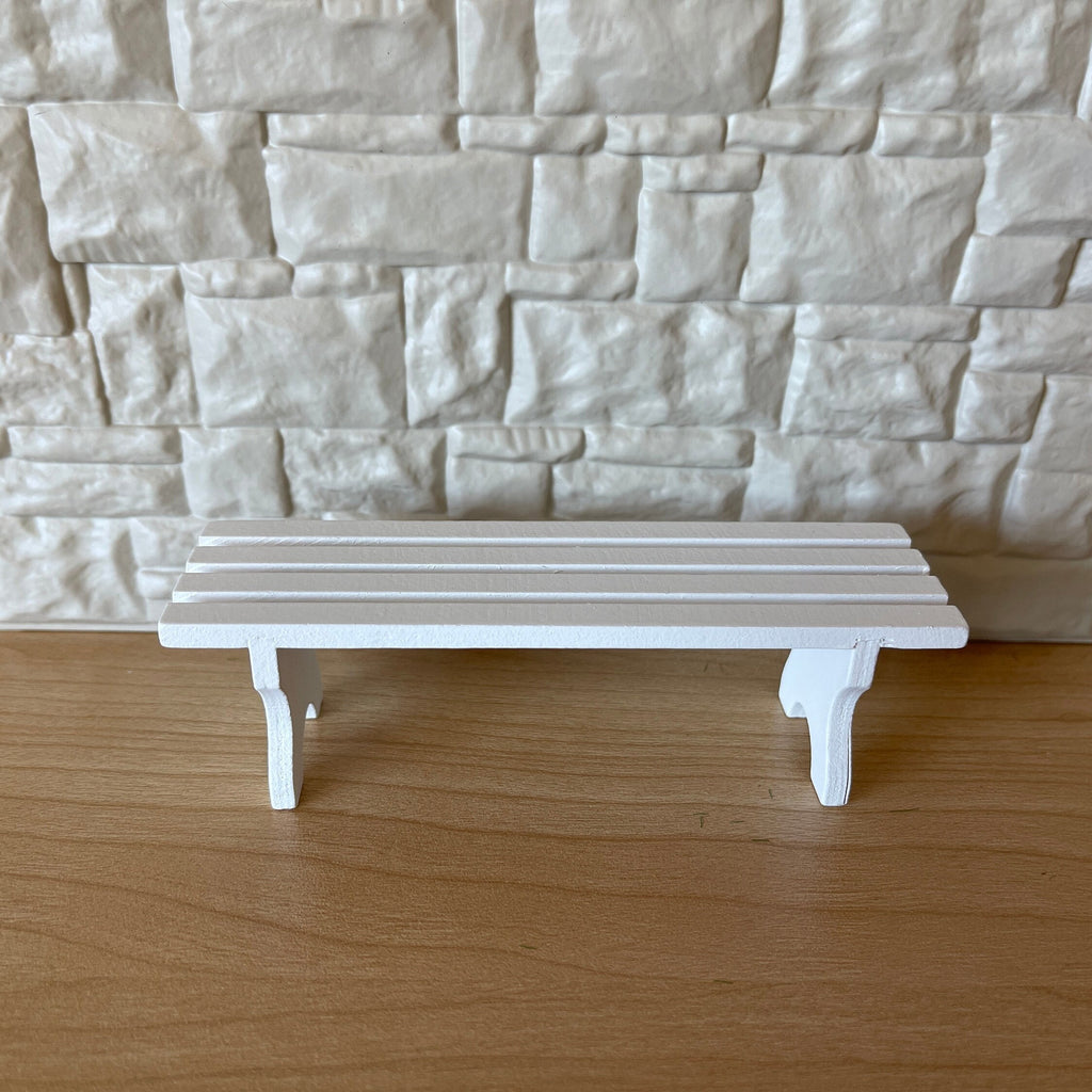 1:12 Scale Miniature Wood Slatted Garden Bench, 4-13/16 inch long, DIY Dollhouse Supply (white)
