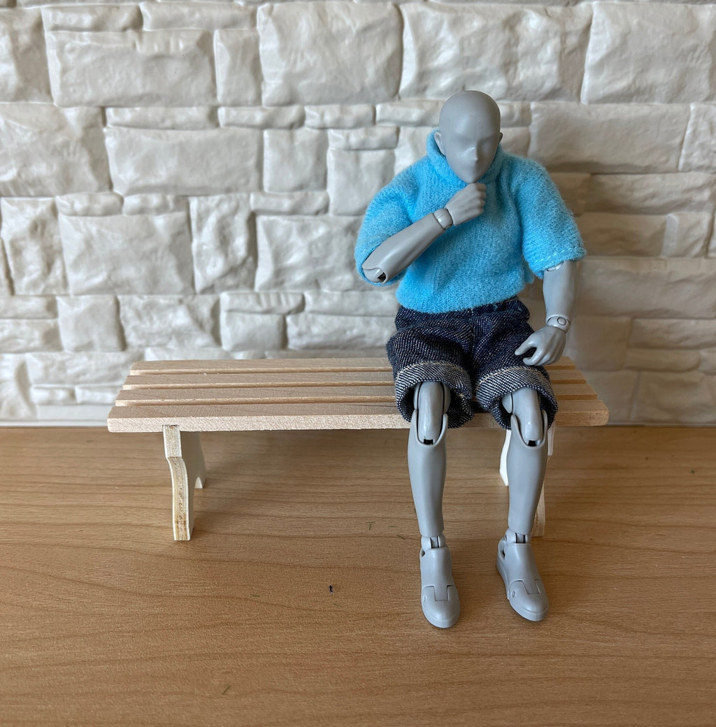 1:12 Scale Miniature Unpainted Wood Slatted Garden Bench, 1-7/16 inch tall, DIY Dollhouse Supply