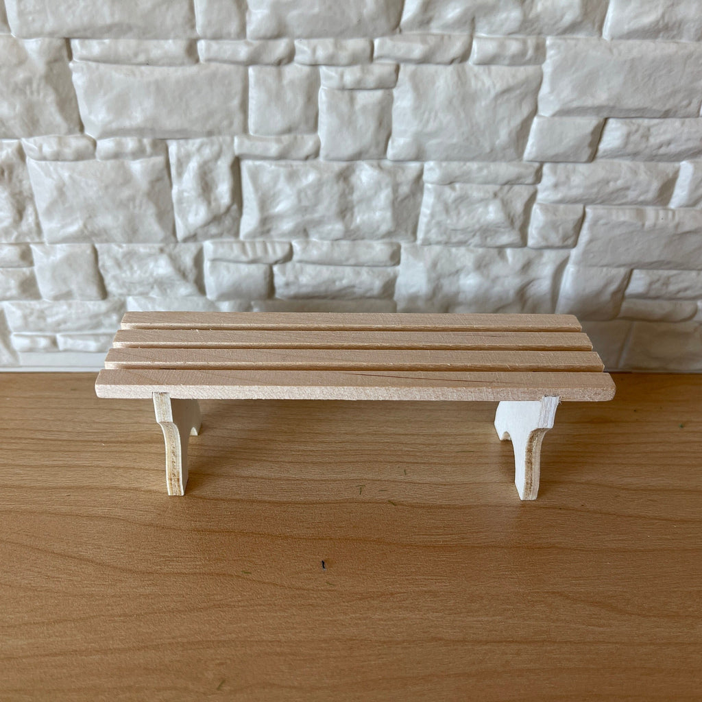 1:12 Scale Miniature Unpainted Wood Slatted Garden Bench, 1-7/16 inch tall, DIY Dollhouse Supply