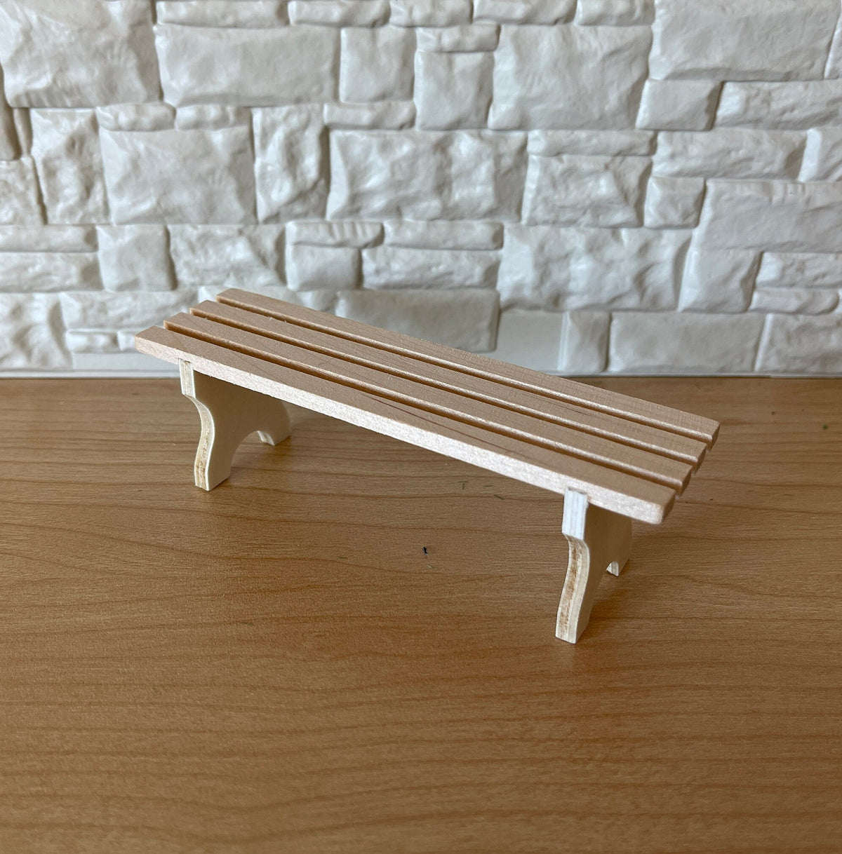 1:12 Scale Miniature Unpainted Wood Slatted Garden Bench, 1-7/16 inch tall, DIY Dollhouse Supply
