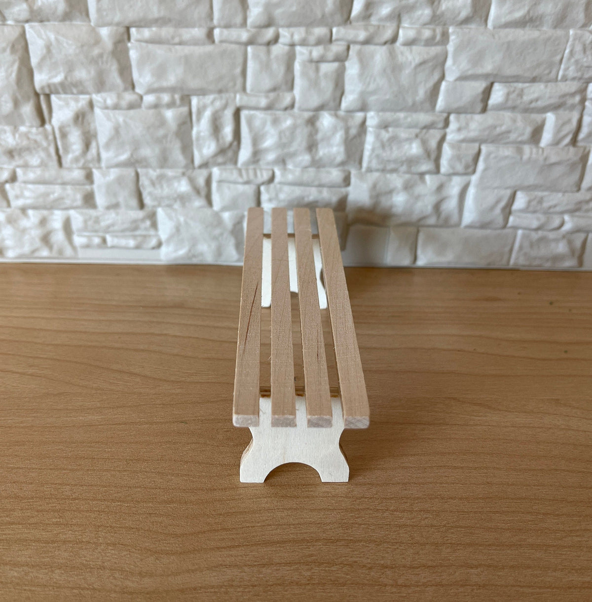 1:12 Scale Miniature Unpainted Wood Slatted Garden Bench, 1-7/16 inch tall, DIY Dollhouse Supply