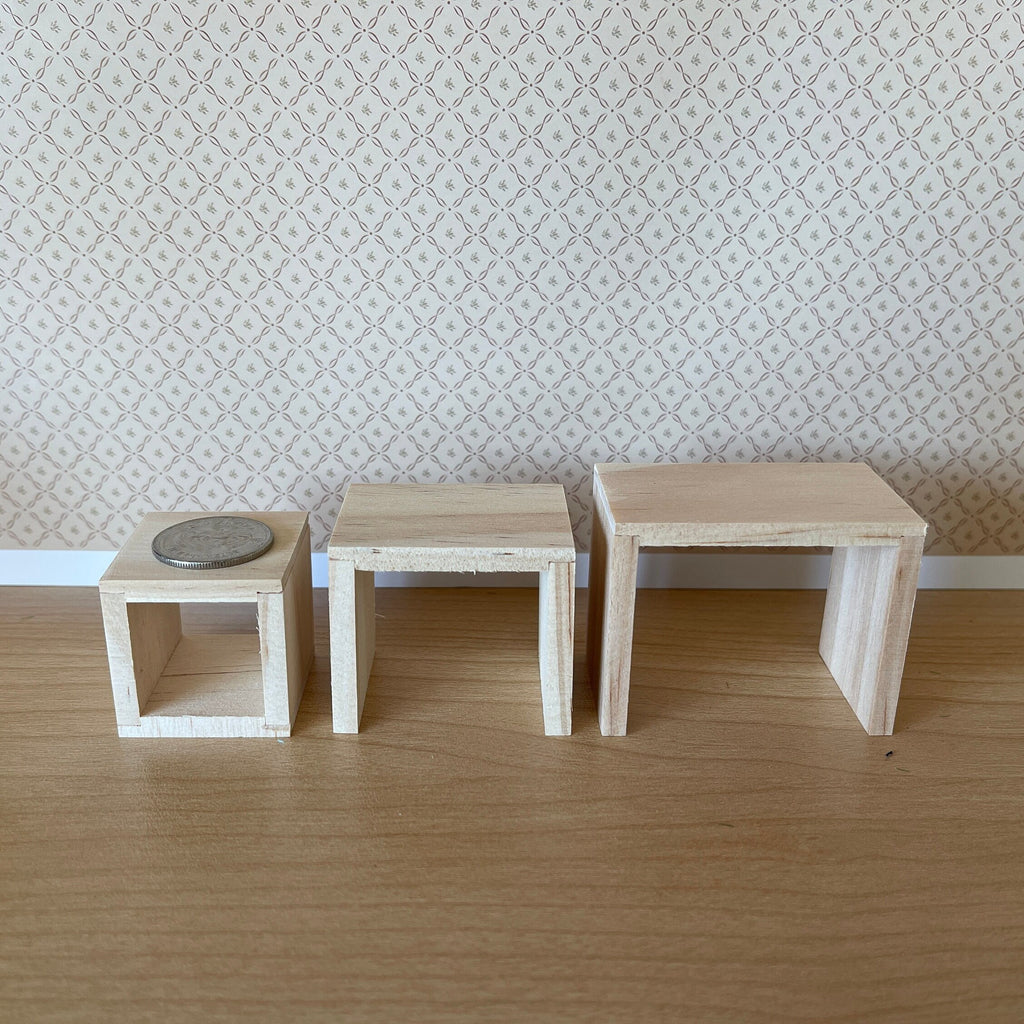 Dollhouse Unpainted Nesting Coffee Tables , 1:12 Scale Miniature Unfinished Nesting Tables Set of 3 - J043