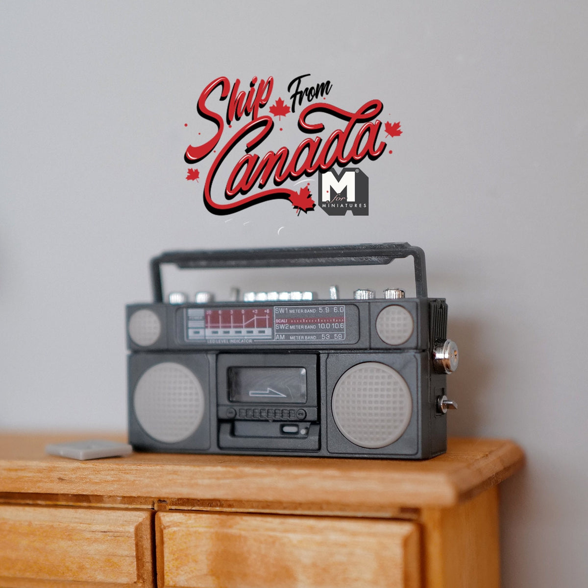 1:12 Scale Miniature Portable Cassette Player Radio with Cassette Tape, 2-1/16 inch wide, DIY Dollhouse Supply (gray)