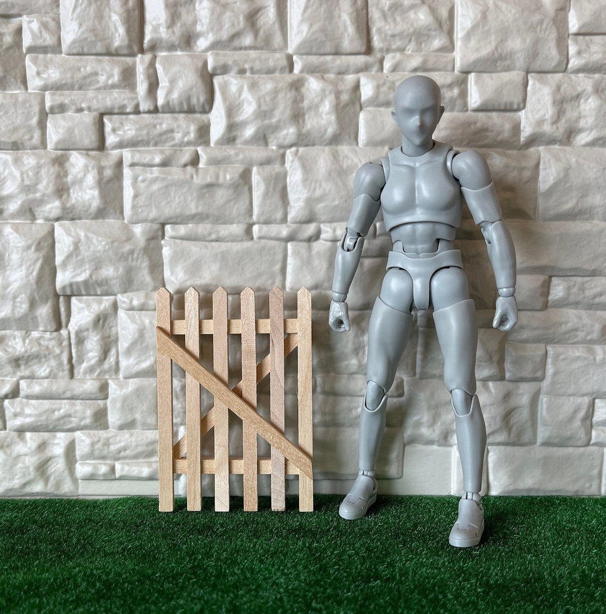 1:12 Scale Miniature Picket Gate Panel with Diagonal Brace, Unfinished Wood, Ready to Paint, 3-1/16 inch high, Dollhouse Craft Supply