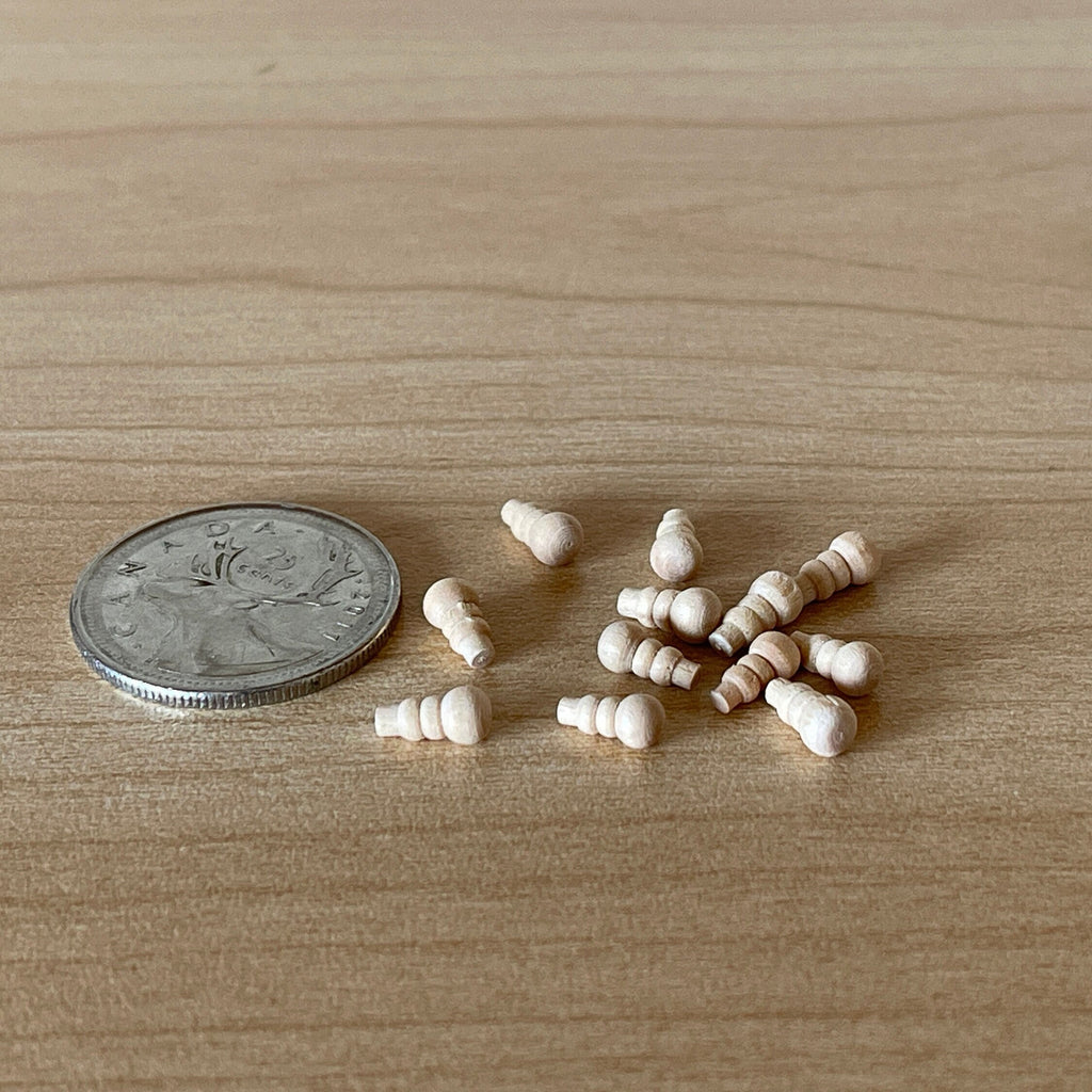 1:12 Scale Miniature Unpainted Turned Wood Knobs, Set of 12, 1/4 inch long, DIY Dollhouse Supply