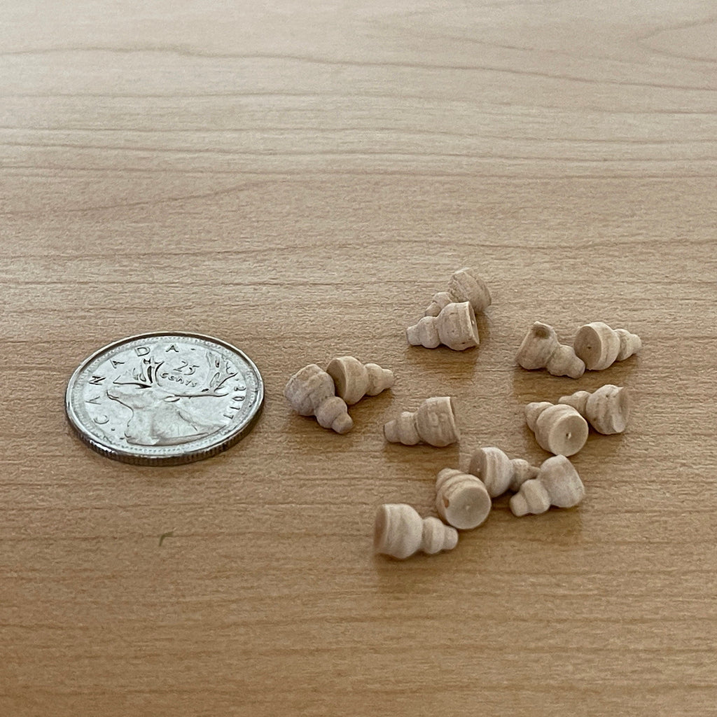 1:12 Scale Miniature Unpainted Turned Wood Beehive Knobs, Set of 12, 1/4 inch tall, DIY Dollhouse Supply