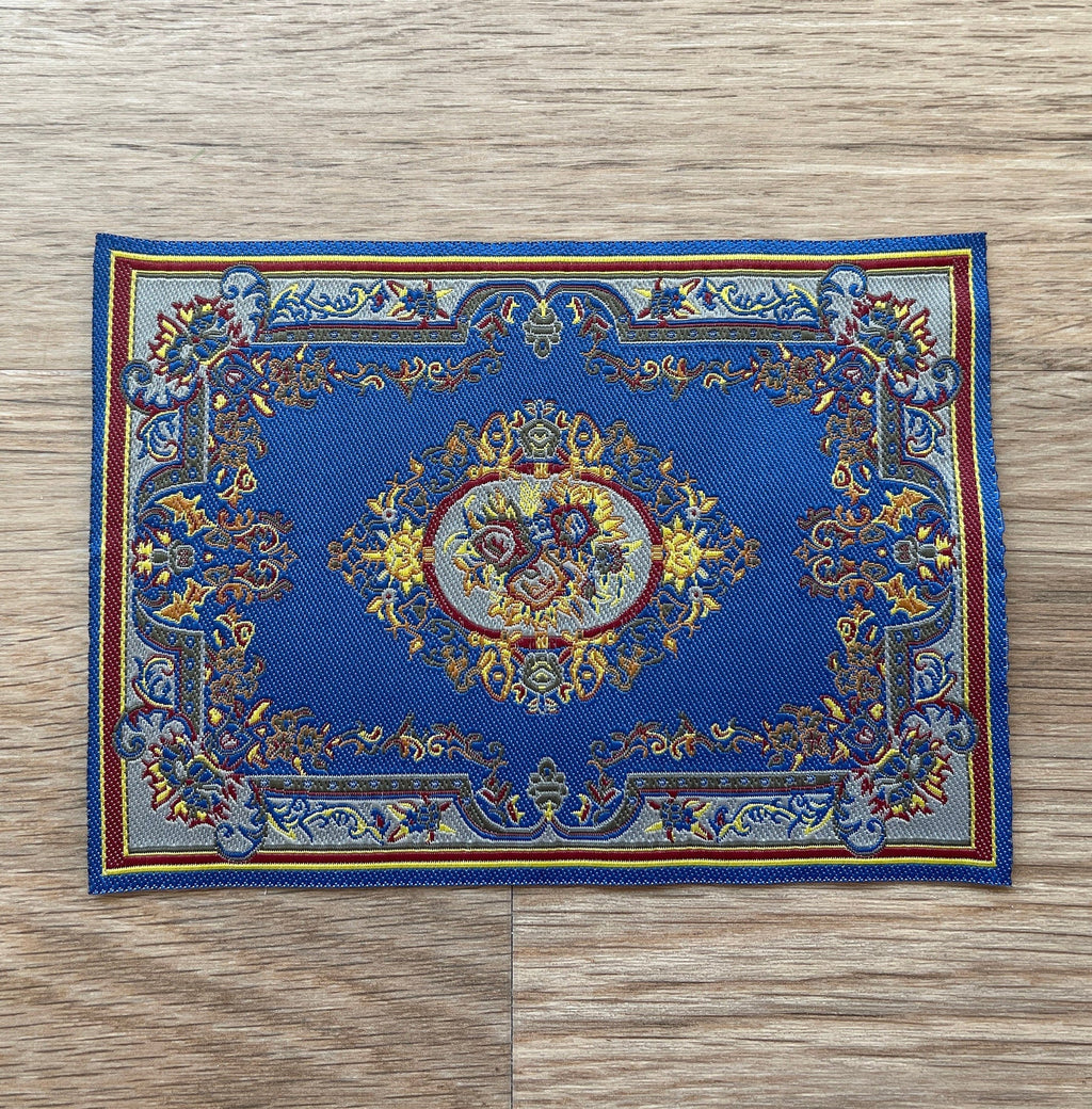 1:12 Scale Miniature Area Rug with Floral Medallion and Border, 5-9/16 inch long, DIY Dollhouse Supply (royal blue)