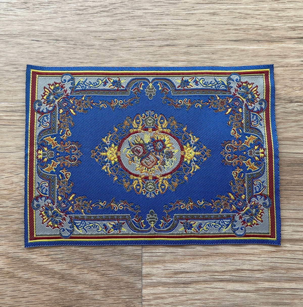 1:12 Scale Miniature Area Rug with Floral Medallion and Border, 5-9/16 inch long, DIY Dollhouse Supply (royal blue)