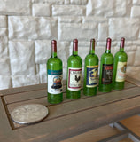 Dollhouse Miniature Assorted Wine Bottles Set of 5 , 1:6 Scale Wine Bottles (style B) - B022