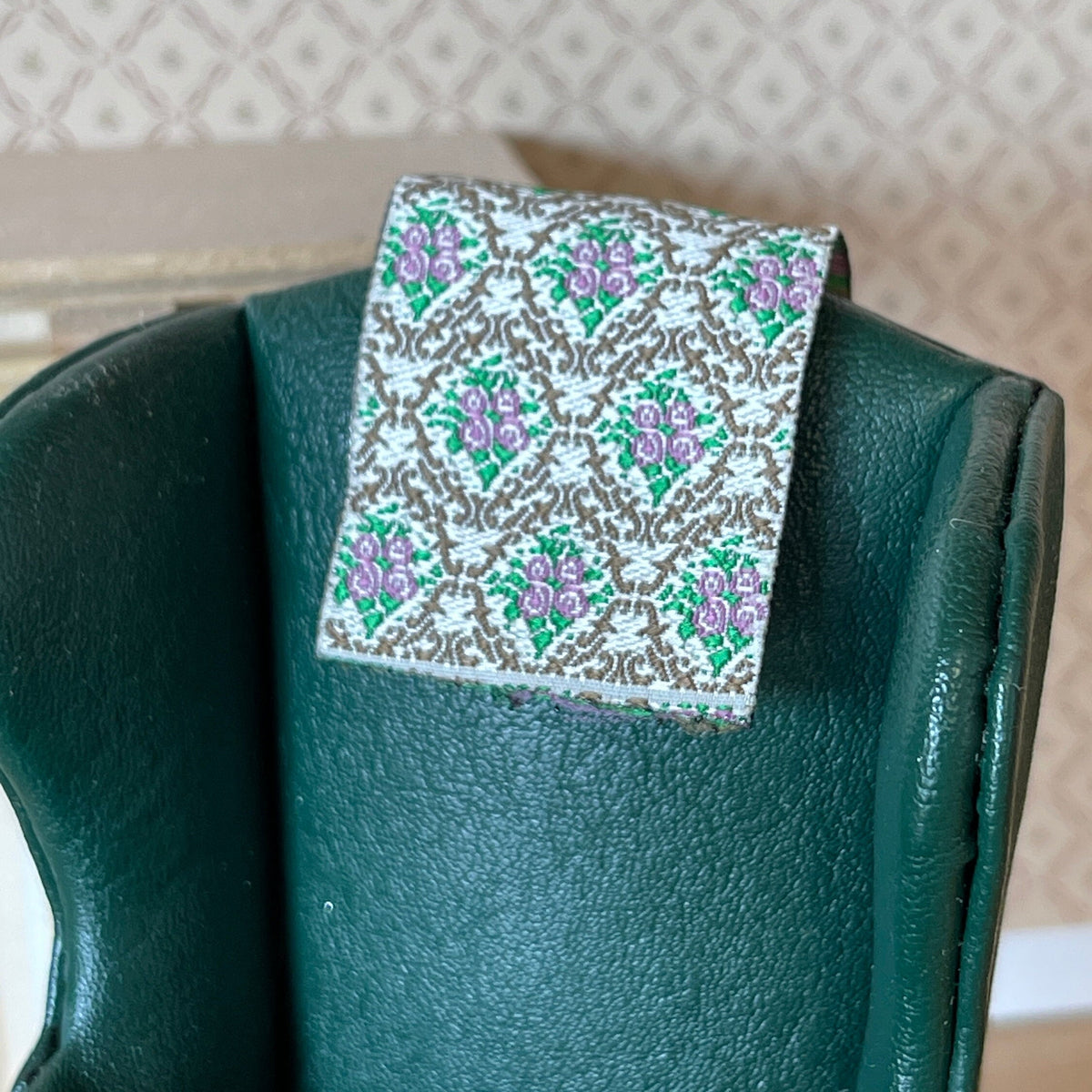 1:12 Scale Miniature Chair Antimacassars, Damask Print, Set of 2, 2 inch long, DIY Dollhouse Supply (white and teal)