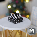 1:12 Scale Miniature Wrapped Gift Boxes, Large and Small, Set of 2, 1-1/8 inch long, DIY Dollhouse Supply (black and white)