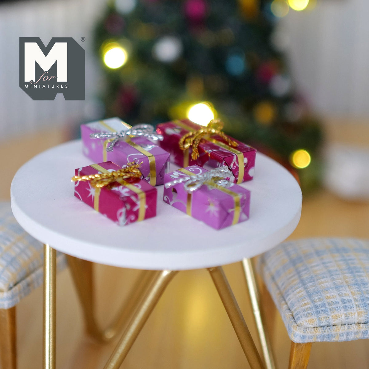 1:12 Scale Miniature Wrapped Gift Boxes, Long and Short, Set of 4, 1-1/4 inch long, DIY Dollhouse Supply