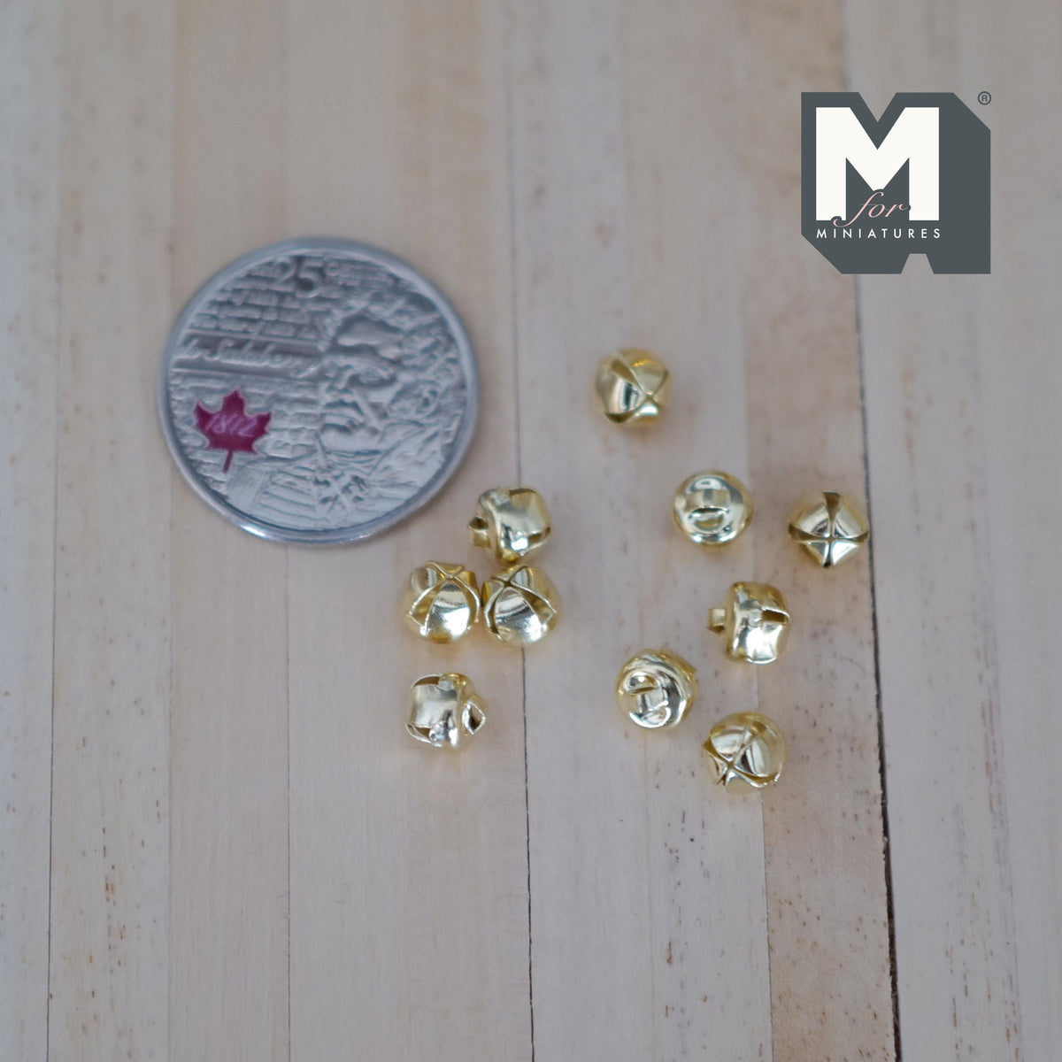 1:12 Scale Miniature Cross Cut Jingle Bells, Set of 10, 1/4 inch dia., DIY Dollhouse Supply (gold)