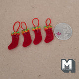 Miniature Christmas Stockings Socks , Assorted 1:12 Scale Dollhouse Christmas Socks , Small Size Santa Gift Stockings Set of 4 - G078