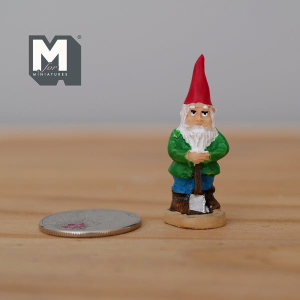 Dollhouse Fairy Gnome Figurine , 1:12 Scale Miniature Standing Gnome Holding Shovel (cast resin) - G070